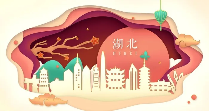 湖北地标建筑城市插画卡通背景图片(3000x1688)psd模版下载