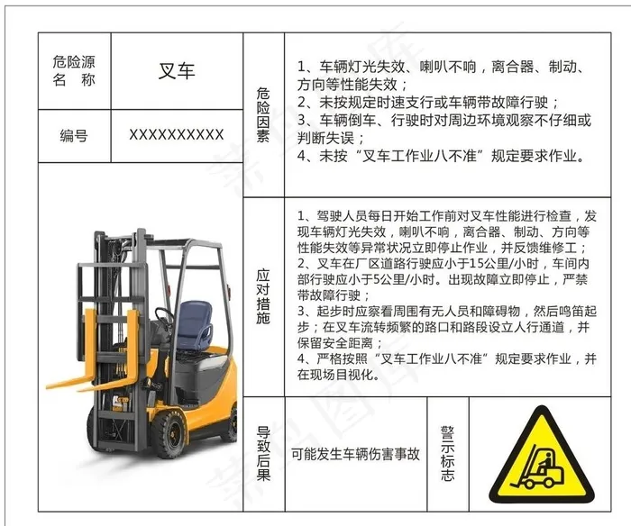 叉车危险告知牌图片cdr矢量模版下载