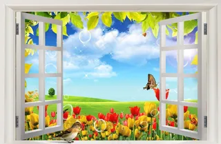 窗口风景画天空草原图片