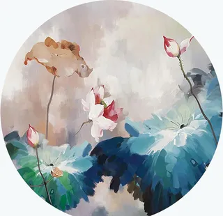 荷花圆形装饰画图片