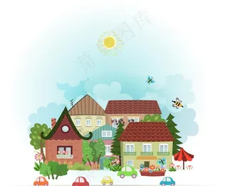 卡通村庄图片
