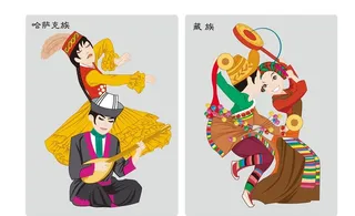 哈萨克族藏族等少数民族矢量人物图片