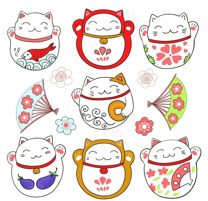 招财猫图片ai矢量模版下载