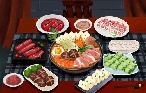 丰盛的火锅食材图片