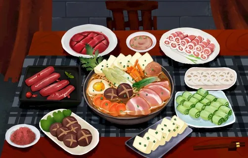 丰盛的火锅食材图片