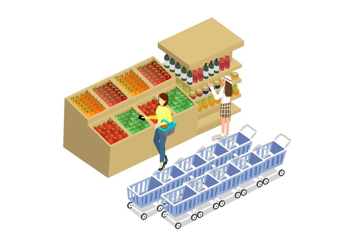 卡通矢量超市购物元素图片