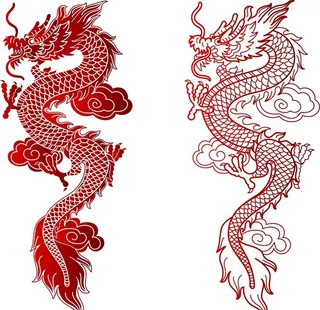 中国龙剪纸矢量图片