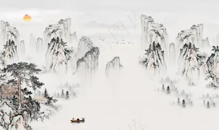 新中式水墨山水图片