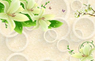 3d圆圈简约百合绿花壁画背景图片