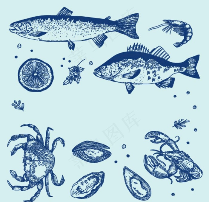 海鲜手绘素材图片ai矢量模版下载