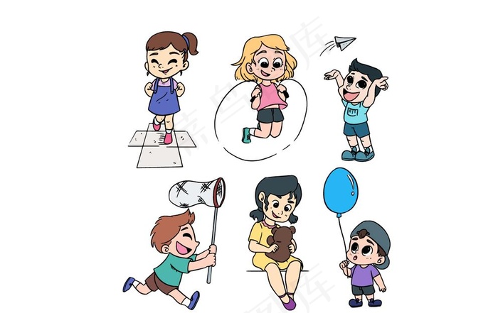 小孩子玩耍矢量手绘图片ai矢量模版下载