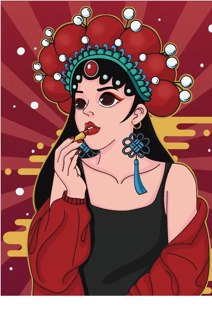 国潮京剧插画图片ai矢量模版下载
