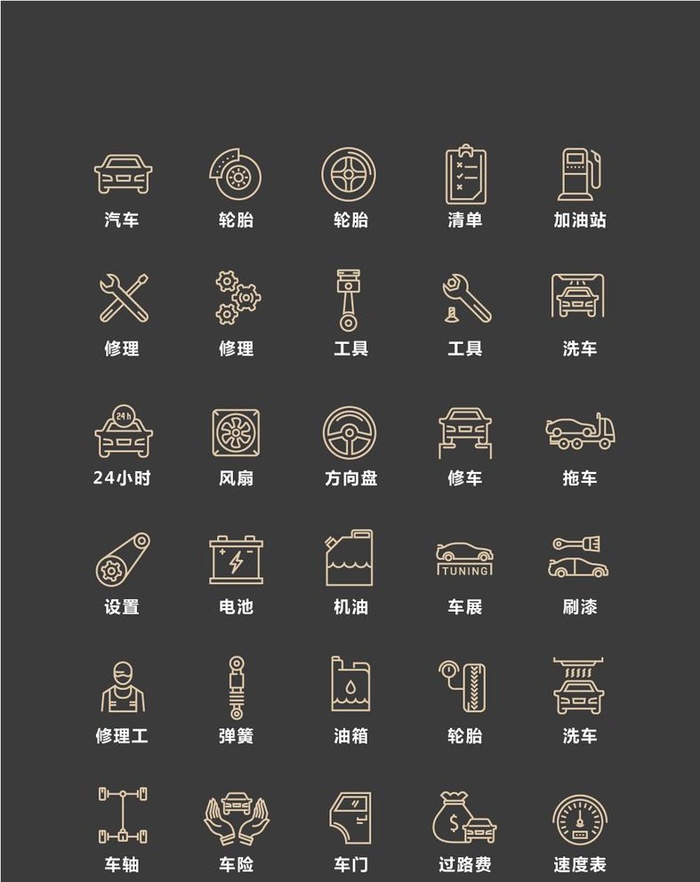 矢量线条汽车维修图标图片