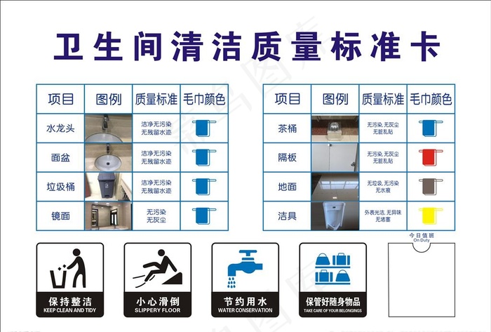 卫生间清洁质量标准卡图片cdr矢量模版下载