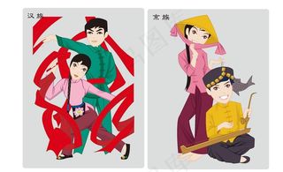 汉族京族等少数民族矢量人物图片