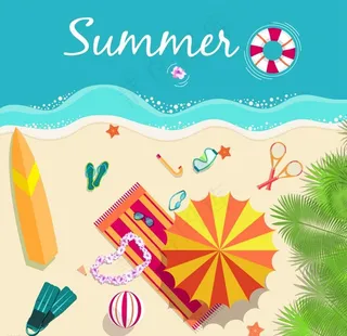 夏日沙滩插画图片