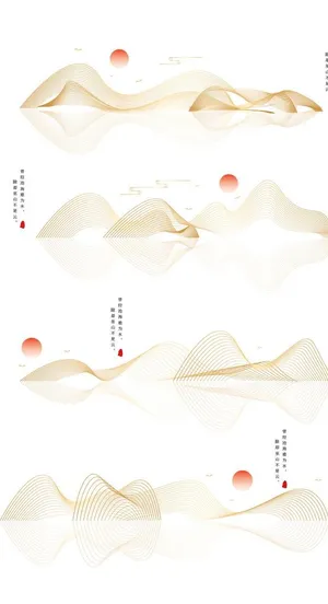 中国风金线山水矢量线条祥图片