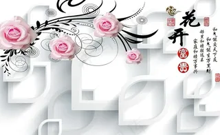 3D玫瑰花开富贵素材图片