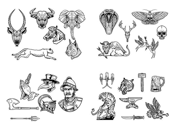 黑白矢量野兽素描图案图片