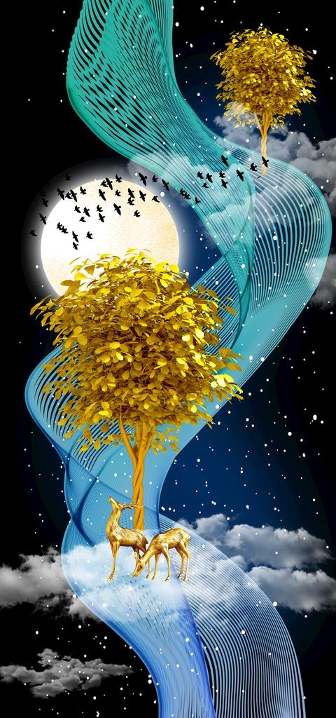 麋鹿玄关装饰画图片