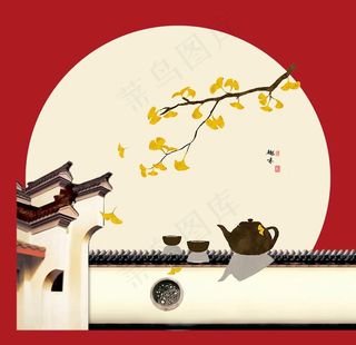 新中式银杏装饰画图片