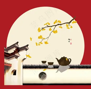 新中式银杏装饰画图片