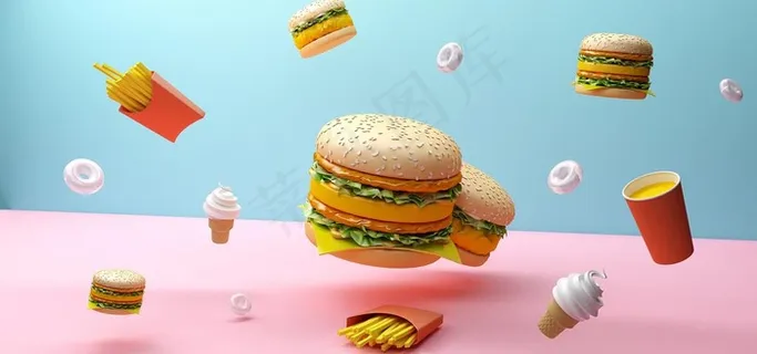 C4D制作的汉堡薯条海报图片 C4D制作的汉堡薯条海报图片