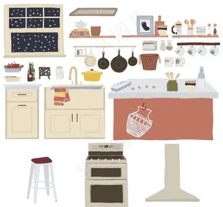 手绘家居梦想家园居家素材厨房图片