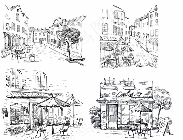 手绘矢量街景图片