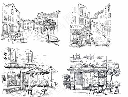 手绘矢量街景图片