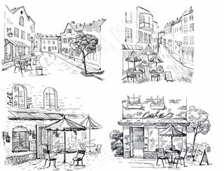 手绘矢量街景图片