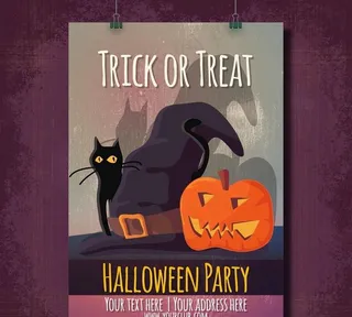万圣节派对海报一只猫一只图片