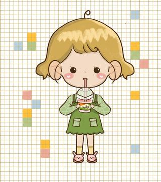 喝奶茶的女孩插画图片