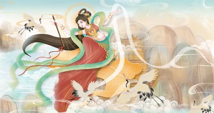 敦煌飞天插画图片(9449x5315)psd模版下载