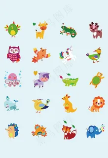 创意手绘卡通森林动物元素图片 创意手绘卡通森林动物元素图片