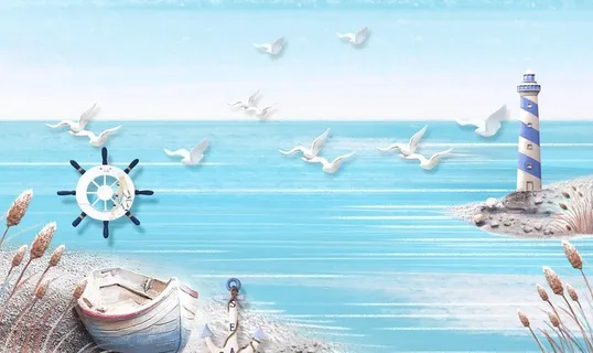 海鸥 灯塔 船舵 船锚 背景墙图片 海鸥 灯塔 船舵 船锚 背景墙图片