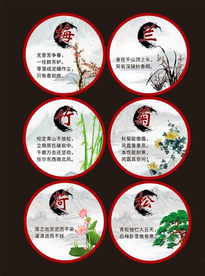 学校展板  梅 兰 竹 菊 松图片cdr矢量模版下载
