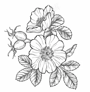 线描野蔷薇花卉图片