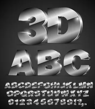 40个银色3D字母和数字设计矢图片