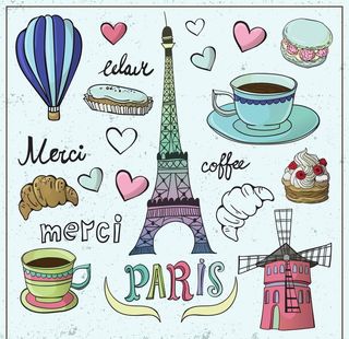 手绘多彩巴黎元素图片