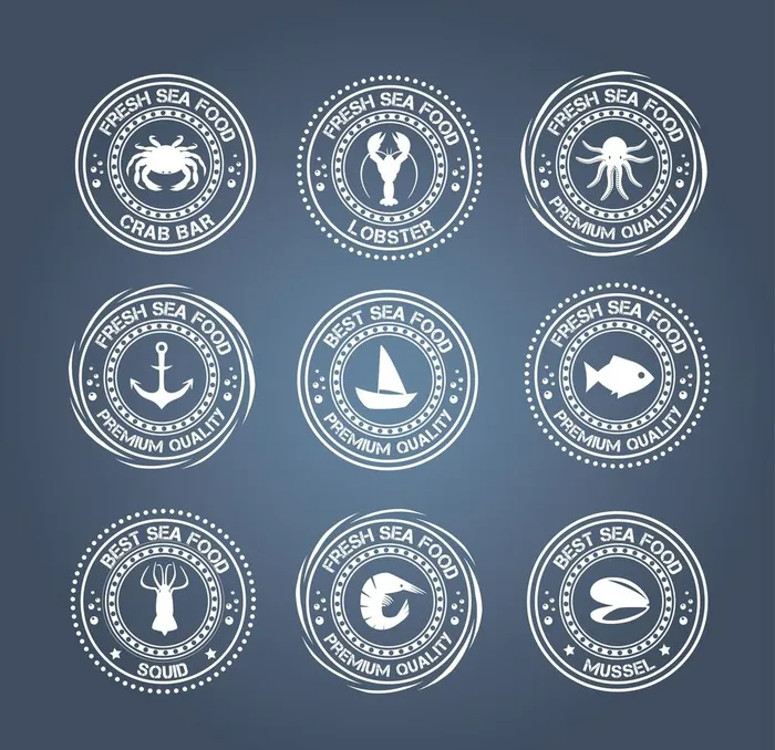 海鲜食品标签图片ai矢量模版下载