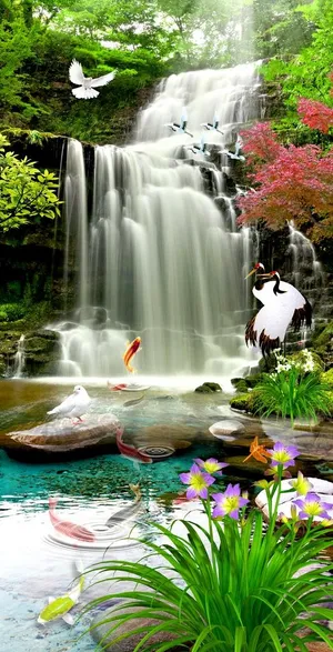 大幅国画山水巨幅背景画福禄寿图片