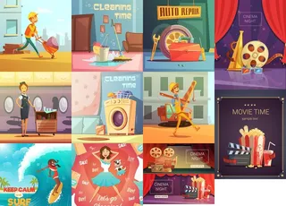 创意卡通人物生活百科矢量素材图片