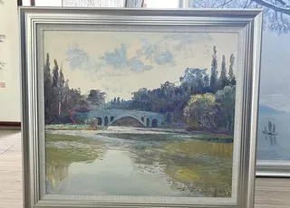 大桥风景油画图片