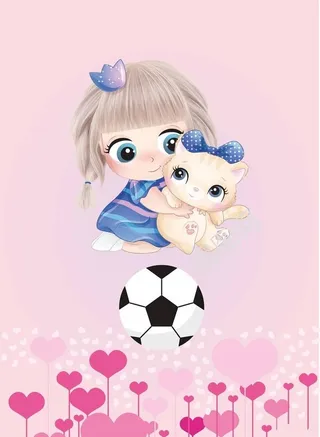 卡通女孩 粉色心 足球 失量 图片