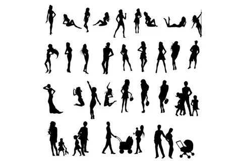 美女人物黑白剪影矢量素材图片