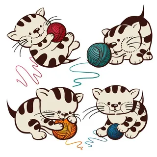 卡通玩线团的猫咪矢量素材图片