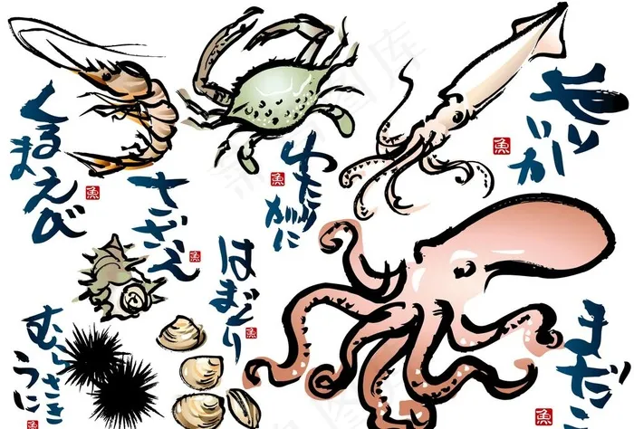 海鲜手绘线稿插画图片