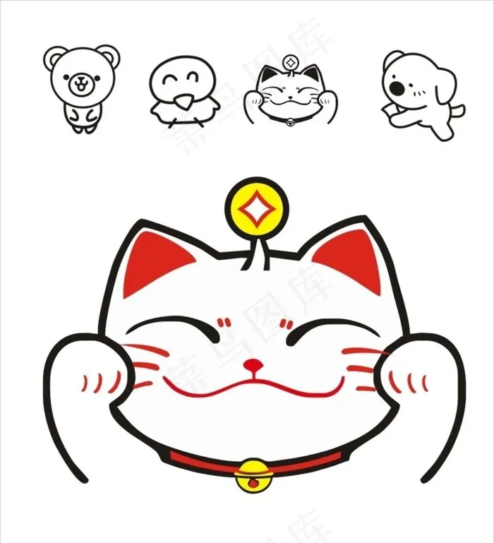 小动物简笔画 可爱招财猫图片cdr矢量模版下载