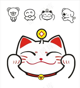 小动物简笔画 可爱招财猫图片